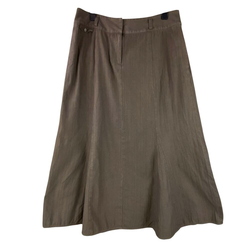 Vintage J. Jill Brown Silk Cotton Midi Skirt Size 12 Subtle Stripe A-Line